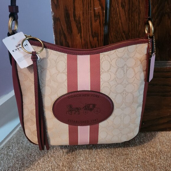 Coach Handbags - NWT Signature Coach Chaise Khaki Jacquard & Wine Leather Purse